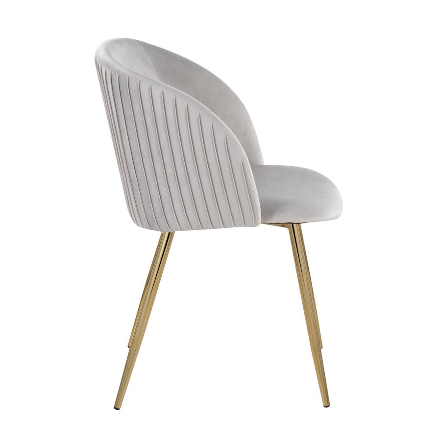 LumiSource Fran Pleated Chair Set of 2 | Gold Metal and Silver Velvet | Dining Room & Living Room Accent | 23 x 21 x 32 in | Model CH-FRANPLTAUVSV2