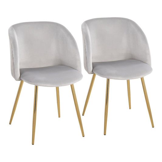 LumiSource Fran Pleated Waves Chair Set of 2 | Gold Metal and Silver Velvet | Dining Room & Living Room Accent | Model CH-FRANPLTWVAUVSV2