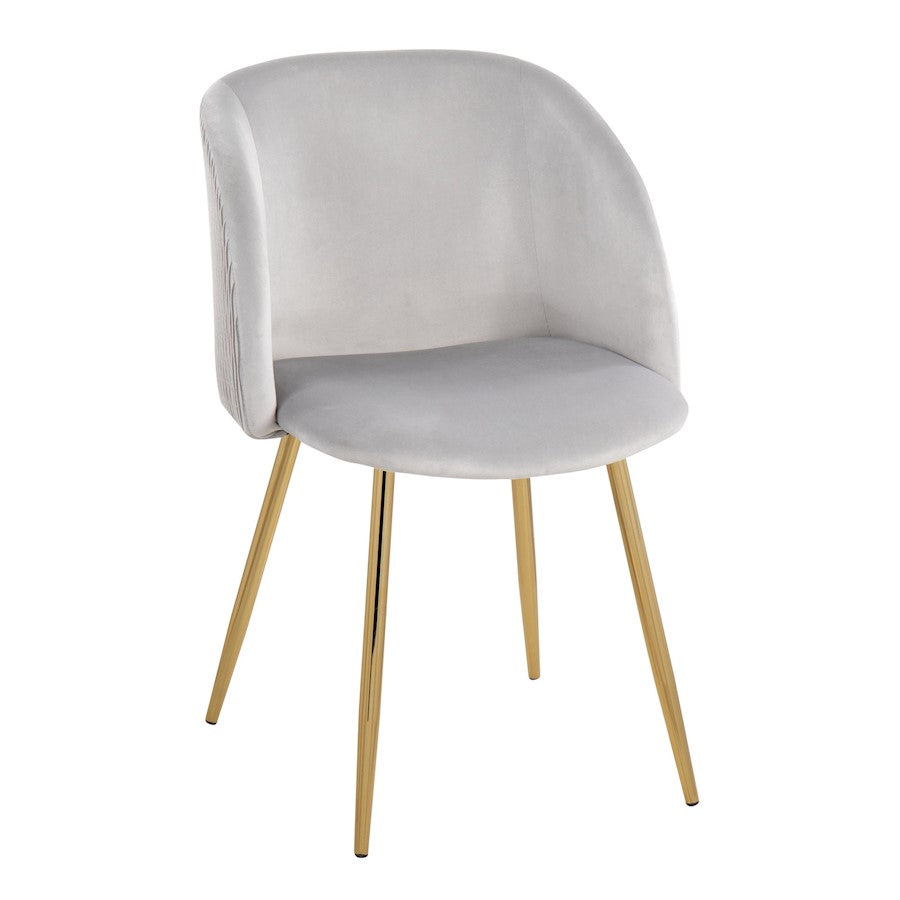 LumiSource Fran Pleated Waves Chair Set of 2 | Gold Metal and Silver Velvet | Dining Room & Living Room Accent | Model CH-FRANPLTWVAUVSV2