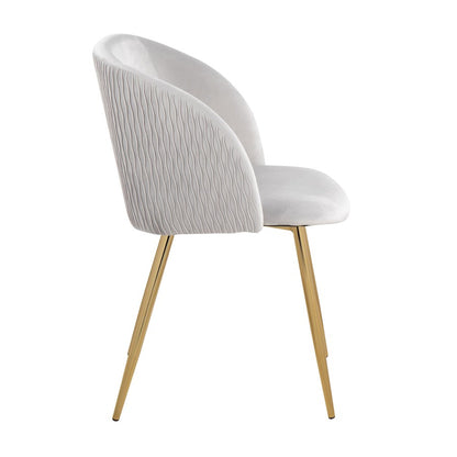 LumiSource Fran Pleated Waves Chair Set of 2 | Gold Metal and Silver Velvet | Dining Room & Living Room Accent | Model CH-FRANPLTWVAUVSV2
