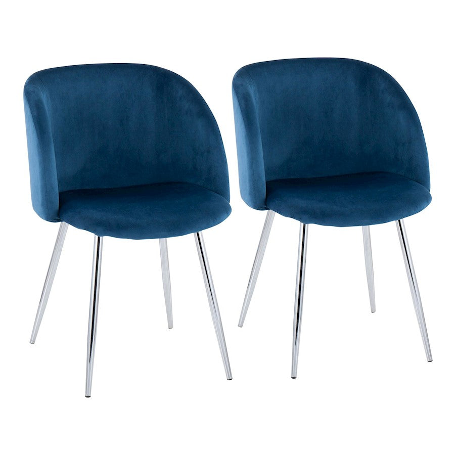 LumiSource Fran Chair Set of 2 | Chrome & Blue Velvet Dining Chair | Contemporary Accent Seating | 23 x 21 x 32 in | Model CH-FRANVBU2