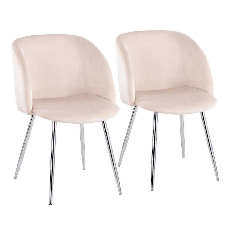 LumiSource Fran Chair Set of 2 | Chrome & Cream Velvet Dining Chair | Contemporary Accent Seating | 23 x 21 x 32 in | Model CH-FRANVCR2