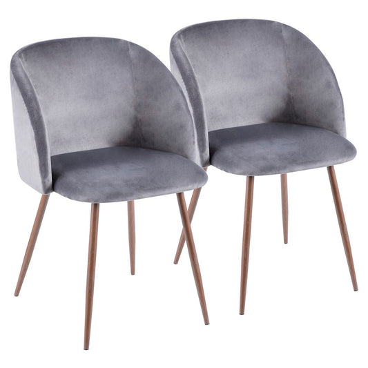 LumiSource Fran Dining Chair Set of 2 | Walnut & Grey Velvet Accent Chair | Contemporary Dining Seating | 22 x 22 x 33 in | Model CH-FRANWL-GY2
