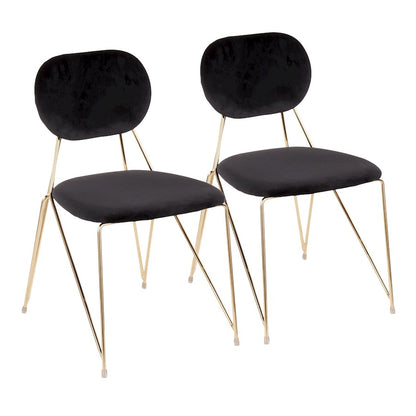 LumiSource Gwen Chair Set of 2 | Glam Gold Metal & Black Velvet | Casual Dining & Accent Chairs | 22.25 x 18.75 x 32.25 in | Model CH-GWENAU-BK2
