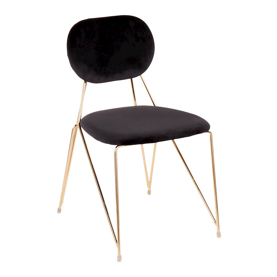 LumiSource Gwen Chair Set of 2 | Glam Gold Metal & Black Velvet | Casual Dining & Accent Chairs | 22.25 x 18.75 x 32.25 in | Model CH-GWENAU-BK2