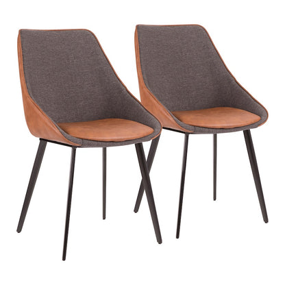 LumiSource Marche Two-Tone Chair Set of 2 | Brown PU and Grey Fabric with Black Metal Legs | Dining Room & Living Room Accent | Model CH-MARBK-BNGY2