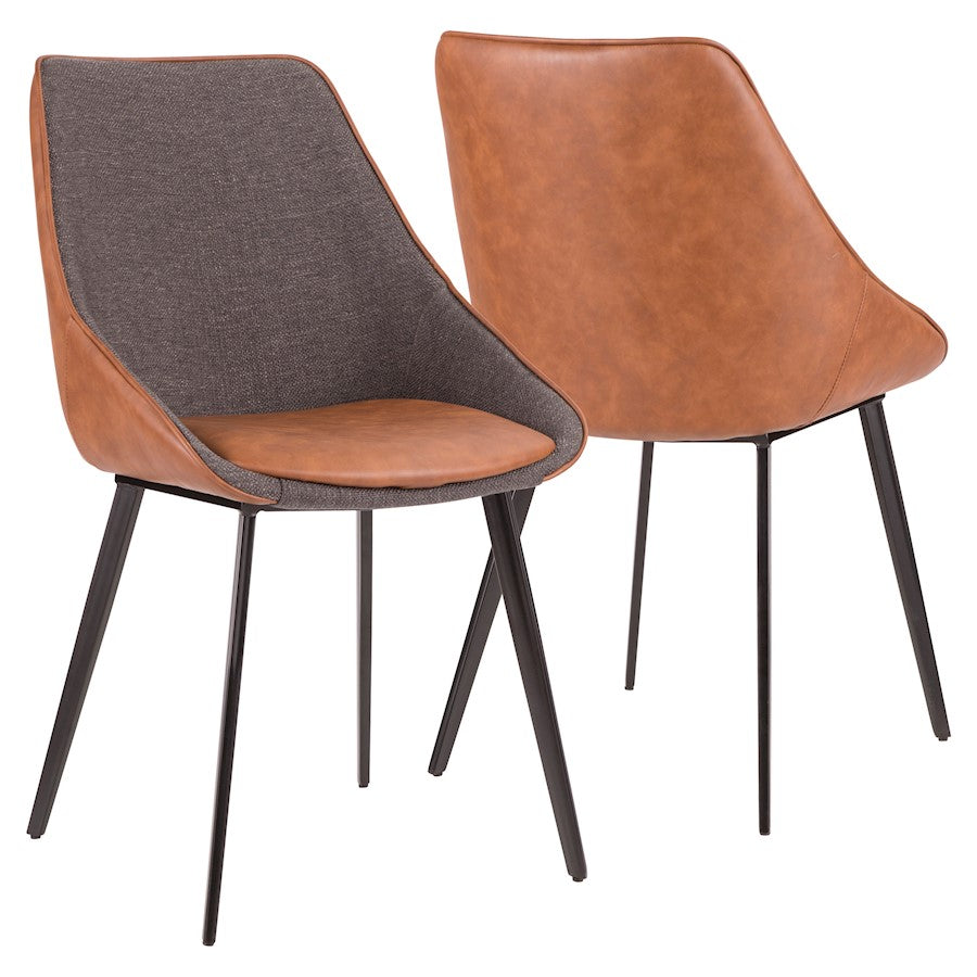 LumiSource Marche Two-Tone Chair Set of 2 | Brown PU and Grey Fabric with Black Metal Legs | Dining Room & Living Room Accent | Model CH-MARBK-BNGY2