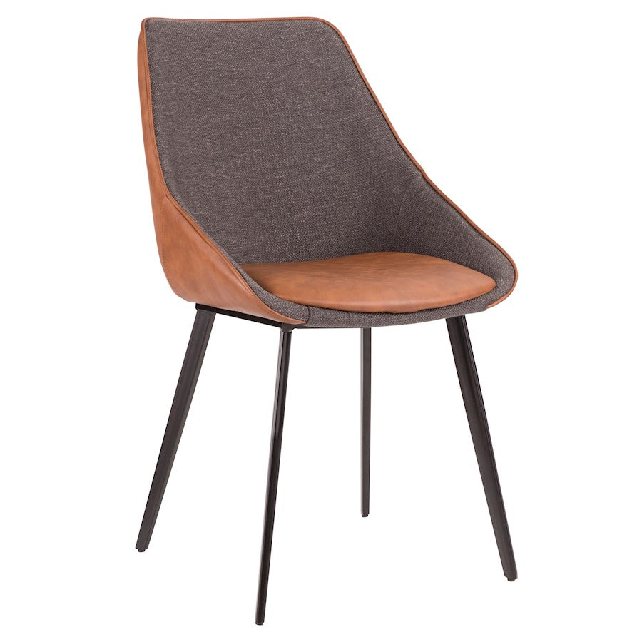 LumiSource Marche Two-Tone Chair Set of 2 | Brown PU and Grey Fabric with Black Metal Legs | Dining Room & Living Room Accent | Model CH-MARBK-BNGY2