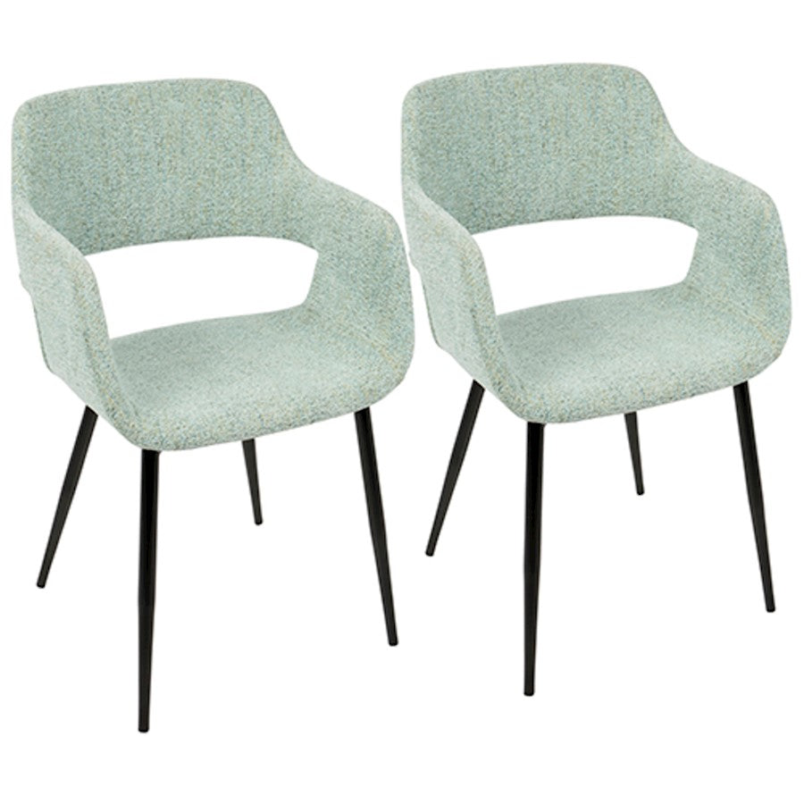 LumiSource Margarite Chair Set of 2 | Light Green Fabric and Black Metal Legs | Mid-Century Modern Dining & Accent Seating | Model CH-MARGBK-LGN2