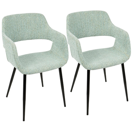 LumiSource Margarite Chair Set of 2 | Light Green Fabric and Black Metal Legs | Mid-Century Modern Dining & Accent Seating | Model CH-MARGBK-LGN2