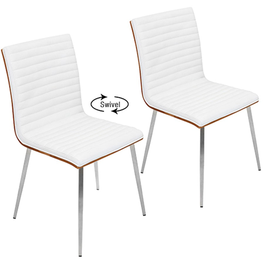 LumiSource Mason Swivel Chair Set of 2 | Walnut Wood Back & Off-White PU Seat | Dining Room & Office Seating | Model CH-MSNSWVWL-W2