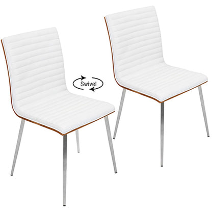 LumiSource Mason Swivel Chair Set of 2 | Walnut Wood Back & Off-White PU Seat | Dining Room & Office Seating | Model CH-MSNSWVWL-W2