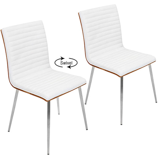 LumiSource Mason Swivel Chair Set of 2 | Walnut Wood Back & Off-White PU Seat | Dining Room & Office Seating | Model CH-MSNSWVWL-W2