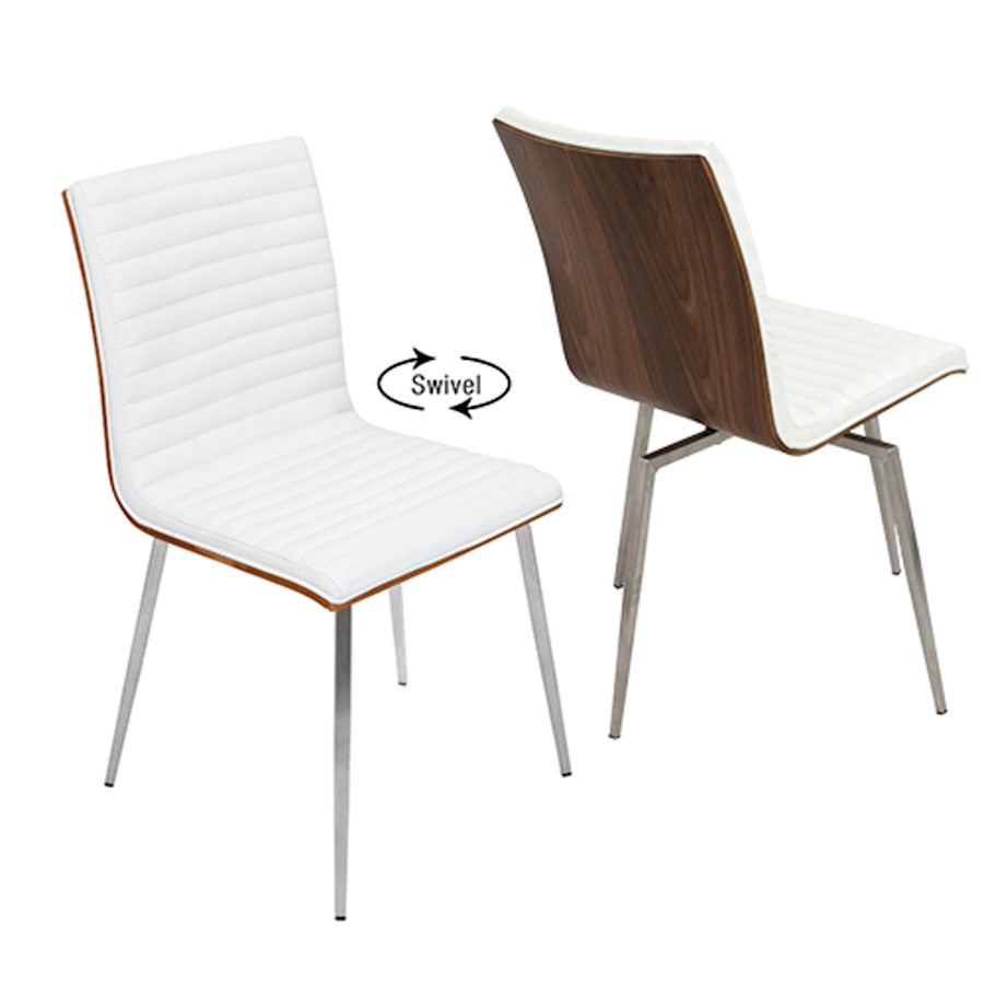 LumiSource Mason Swivel Chair Set of 2 | Walnut Wood Back & Off-White PU Seat | Dining Room & Office Seating | Model CH-MSNSWVWL-W2