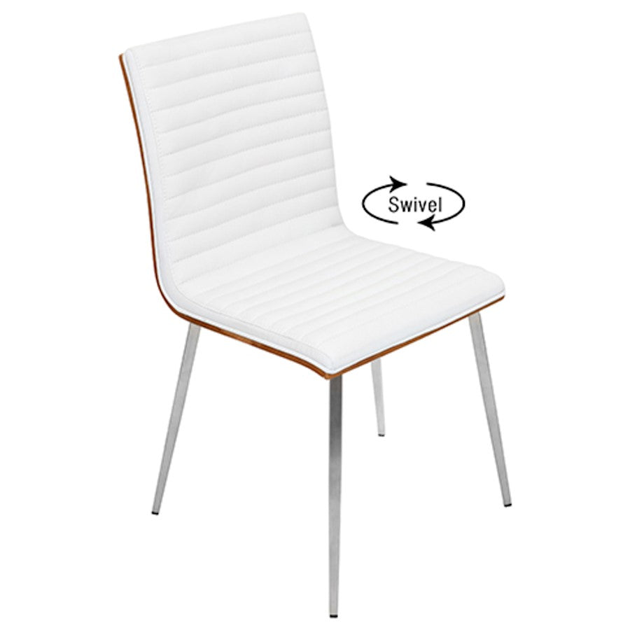 LumiSource Mason Swivel Chair Set of 2 | Walnut Wood Back & Off-White PU Seat | Dining Room & Office Seating | Model CH-MSNSWVWL-W2
