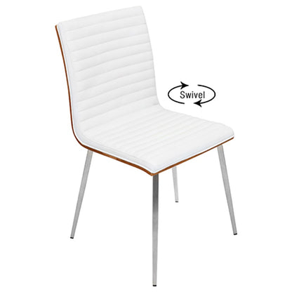 LumiSource Mason Swivel Chair Set of 2 | Walnut Wood Back & Off-White PU Seat | Dining Room & Office Seating | Model CH-MSNSWVWL-W2