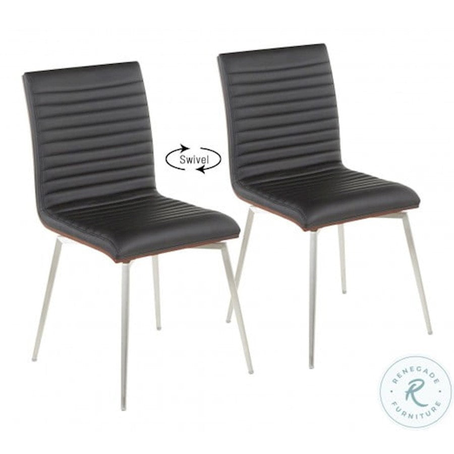 LumiSource Mason Swivel Chair Set of 2 | Walnut Wood Back, Black PU Seat, Brushed Stainless Steel Legs | Dining & Conference | Model CH-MSNSWVWLBK2