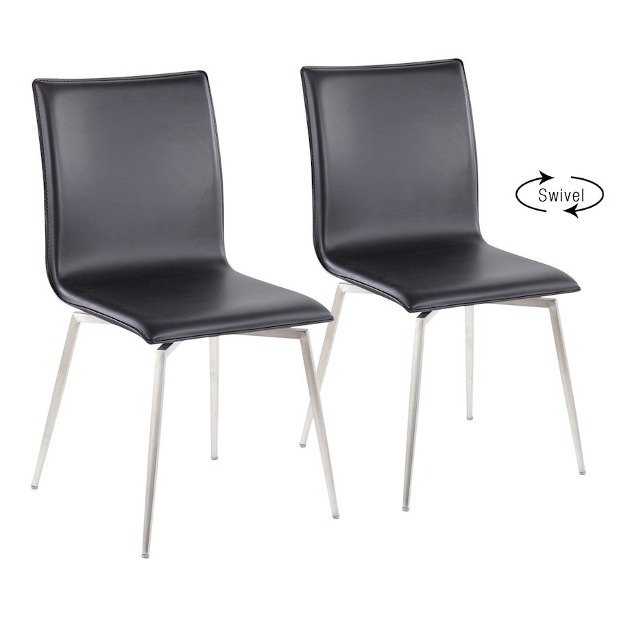 LumiSource Mason Upholstered Swivel Chair Set of 2 | Brushed Steel & Black PU Leather | Dining Room & Office Seating | Model CH-MSNUPSWVSSBK2