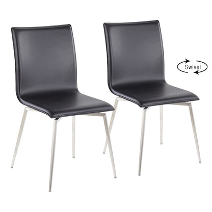 LumiSource Mason Upholstered Swivel Chair Set of 2 | Brushed Steel & Black PU Leather | Dining Room & Office Seating | Model CH-MSNUPSWVSSBK2