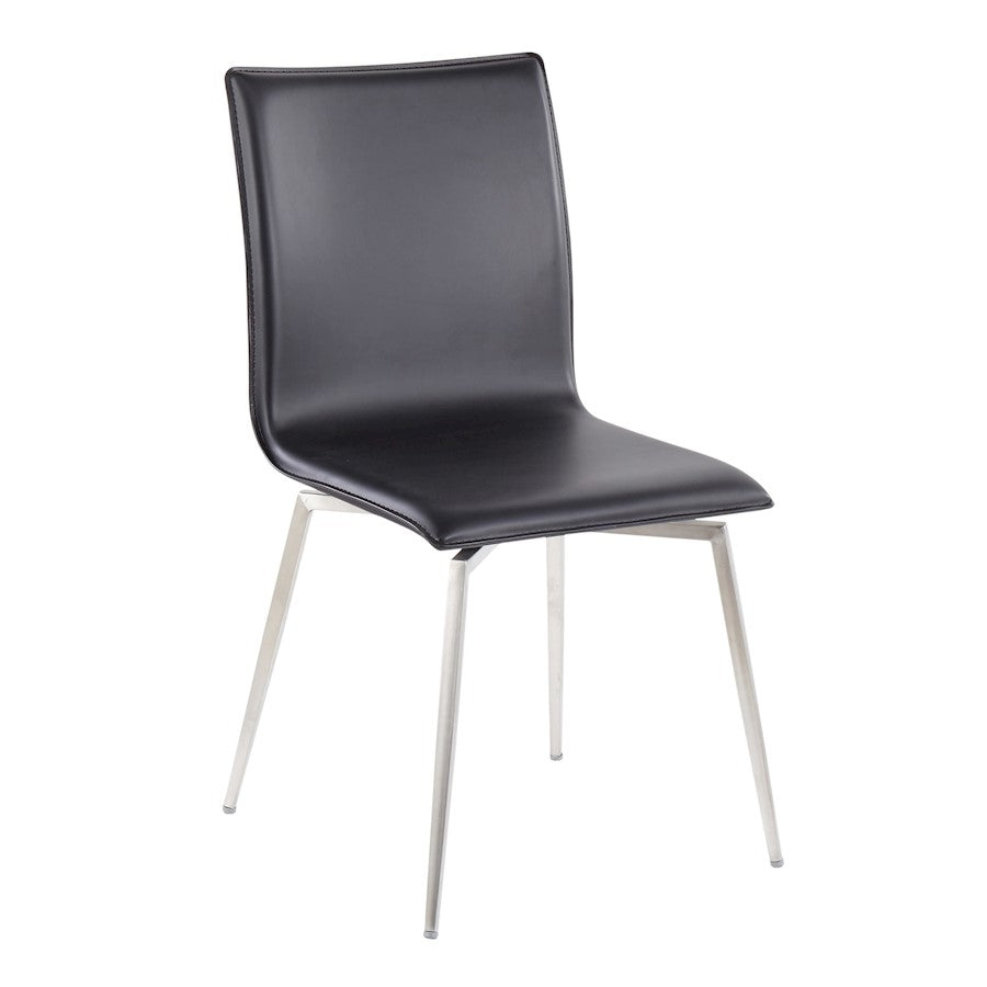 LumiSource Mason Upholstered Swivel Chair Set of 2 | Brushed Steel & Black PU Leather | Dining Room & Office Seating | Model CH-MSNUPSWVSSBK2