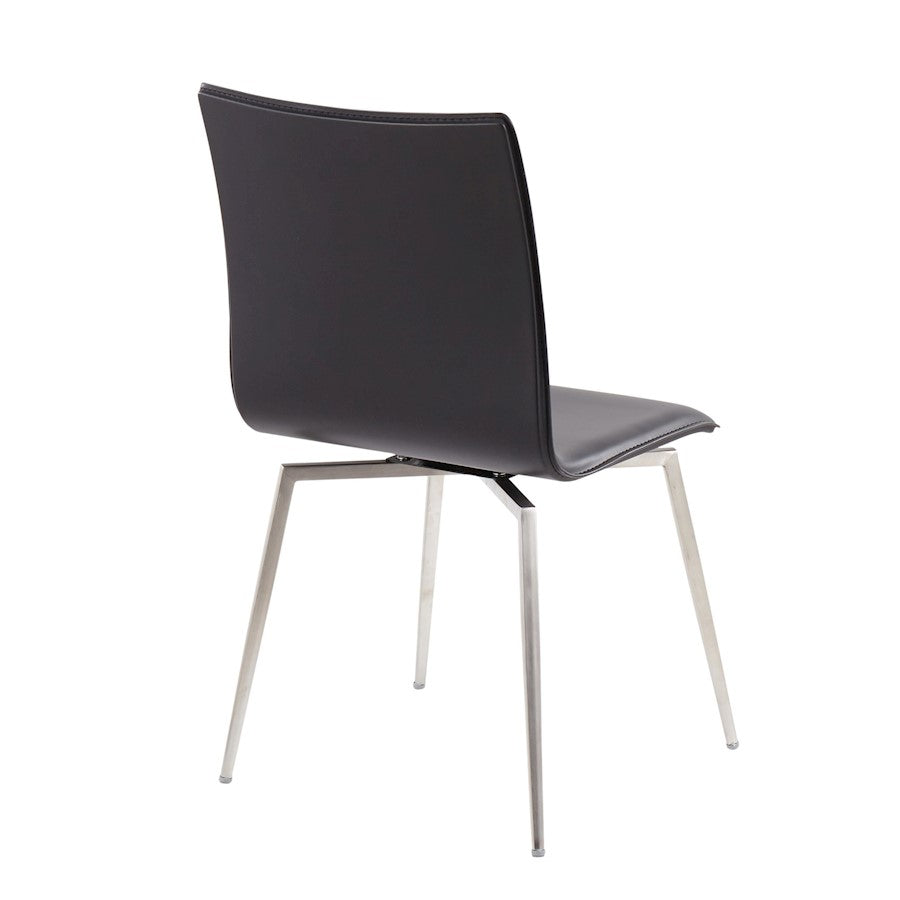 LumiSource Mason Upholstered Swivel Chair Set of 2 | Brushed Steel & Black PU Leather | Dining Room & Office Seating | Model CH-MSNUPSWVSSBK2