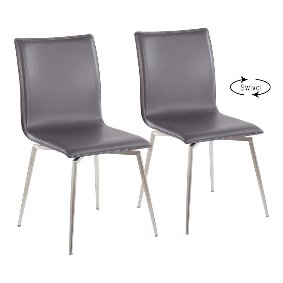 LumiSource Mason Upholstered Swivel Chair Set of 2 | Brushed Steel & Grey PU Leather | Dining Room & Office Seating | Model CH-MSNUPSWVSSGY2