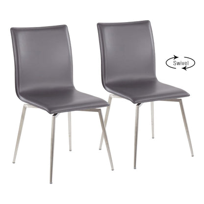 LumiSource Mason Upholstered Swivel Chair Set of 2 | Brushed Steel & Grey PU Leather | Dining Room & Office Seating | Model CH-MSNUPSWVSSGY2