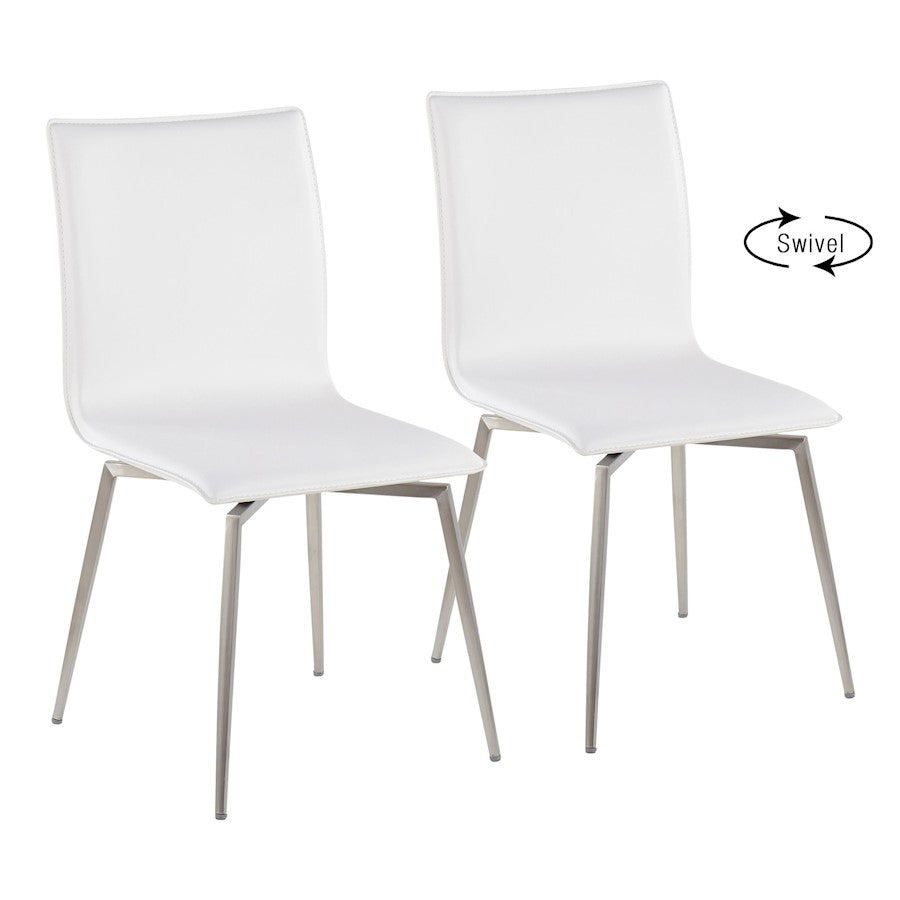 LumiSource Mason Upholstered Swivel Chair Set of 2 | Brushed Steel & White PU Leather | Dining Room & Office Seating | Model CH-MSNUPSWVSSW2