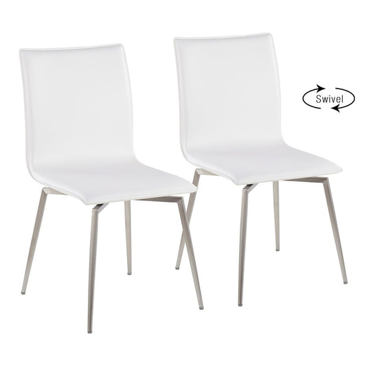 LumiSource Mason Upholstered Swivel Chair Set of 2 | Brushed Steel & White PU Leather | Dining Room & Office Seating | Model CH-MSNUPSWVSSW2