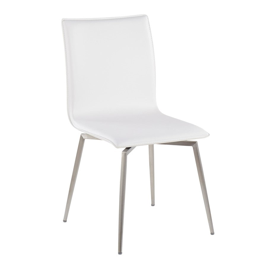 LumiSource Mason Upholstered Swivel Chair Set of 2 | Brushed Steel & White PU Leather | Dining Room & Office Seating | Model CH-MSNUPSWVSSW2