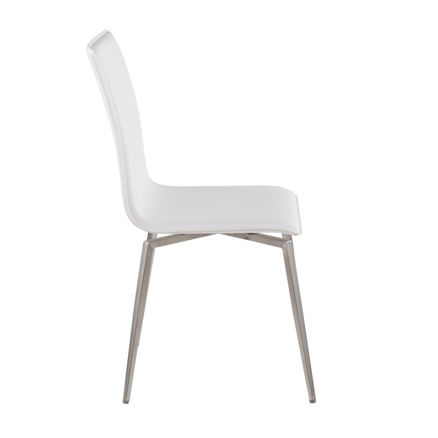 LumiSource Mason Upholstered Swivel Chair Set of 2 | Brushed Steel & White PU Leather | Dining Room & Office Seating | Model CH-MSNUPSWVSSW2