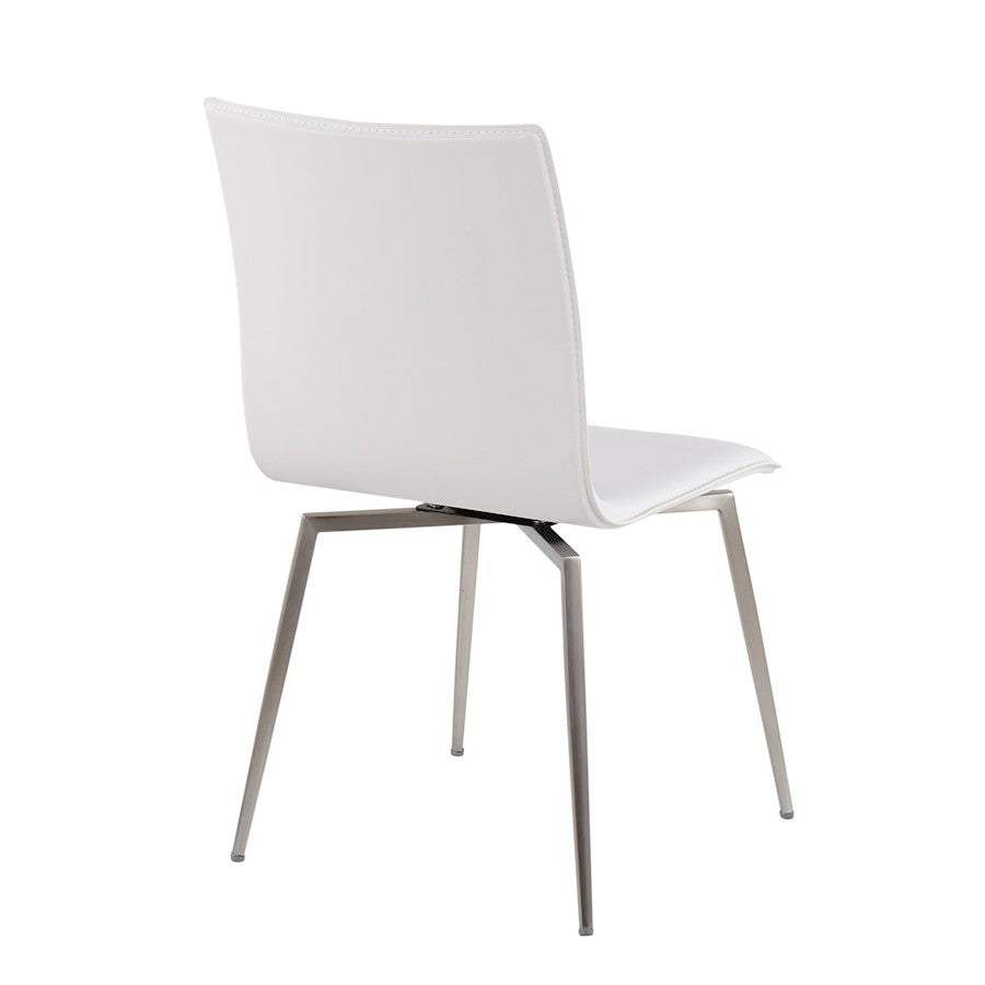 LumiSource Mason Upholstered Swivel Chair Set of 2 | Brushed Steel & White PU Leather | Dining Room & Office Seating | Model CH-MSNUPSWVSSW2