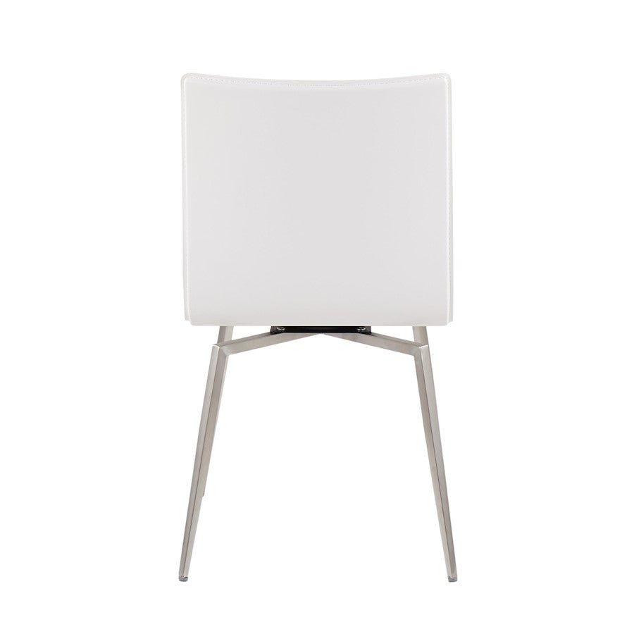 LumiSource Mason Upholstered Swivel Chair Set of 2 | Brushed Steel & White PU Leather | Dining Room & Office Seating | Model CH-MSNUPSWVSSW2