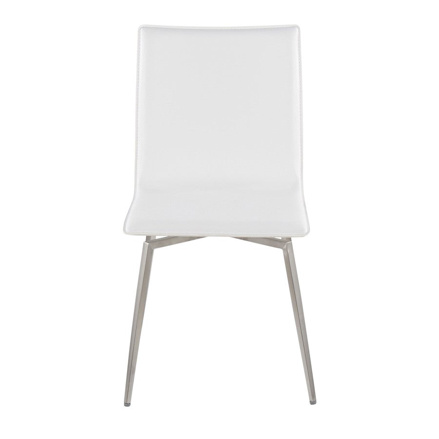LumiSource Mason Upholstered Swivel Chair Set of 2 | Brushed Steel & White PU Leather | Dining Room & Office Seating | Model CH-MSNUPSWVSSW2