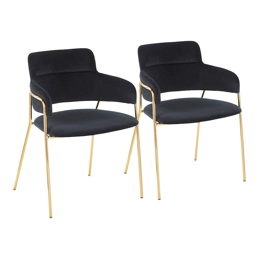 LumiSource Napoli Chair Set of 2 | Gold Metal and Black Velvet | Dining Room & Living Room Accent Chairs | 23 x 22 x 31 in | Model CH-NAPOLIAUVBK2