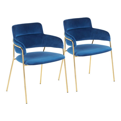 LumiSource Napoli Chair Set of 2 | Gold Metal and Blue Velvet | Dining Room & Living Room Accent Chairs | 23 x 22 x 31 in | Model CH-NAPOLIAUVBU2