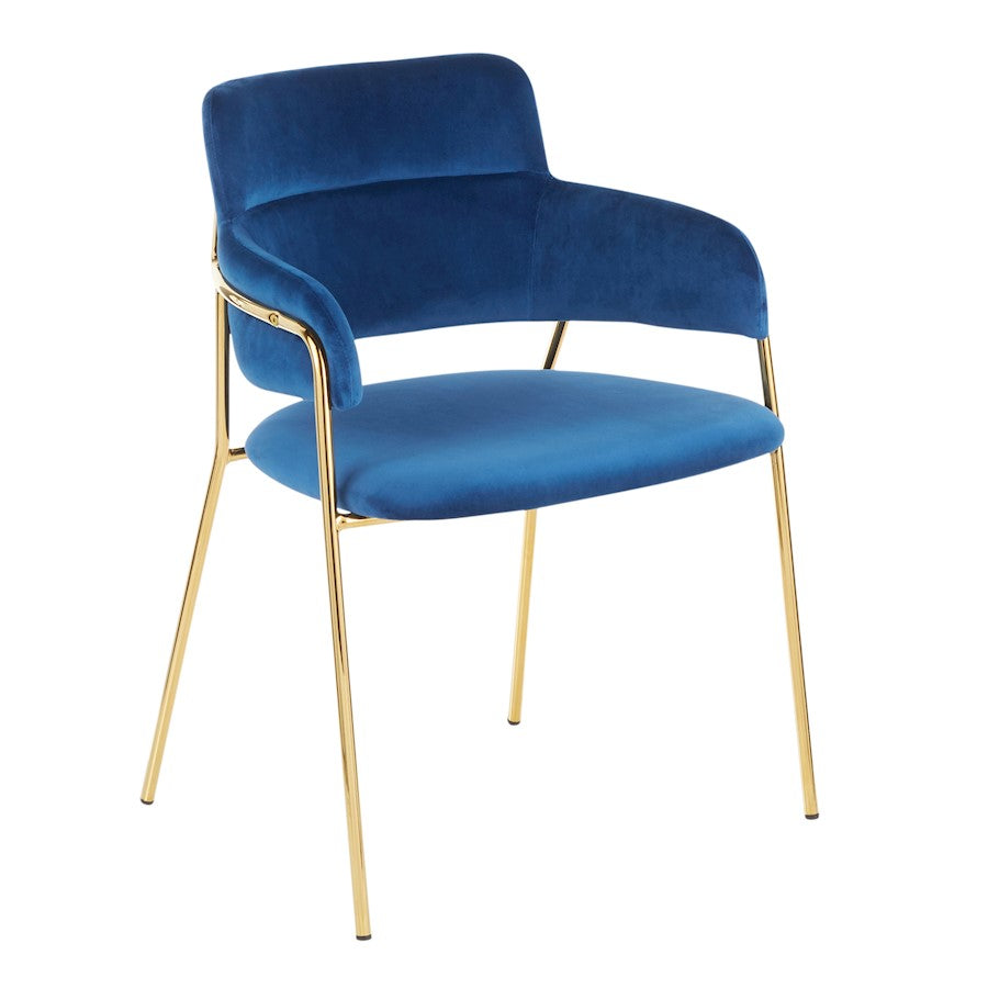 LumiSource Napoli Chair Set of 2 | Gold Metal and Blue Velvet | Dining Room & Living Room Accent Chairs | 23 x 22 x 31 in | Model CH-NAPOLIAUVBU2