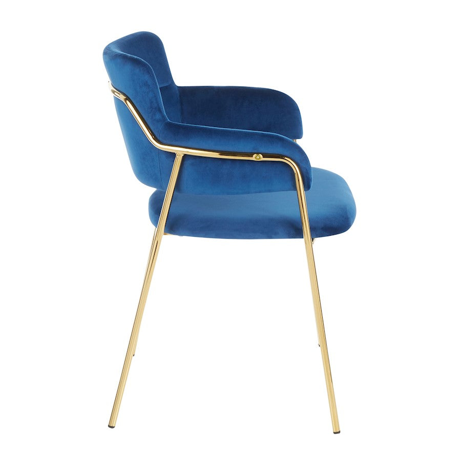 LumiSource Napoli Chair Set of 2 | Gold Metal and Blue Velvet | Dining Room & Living Room Accent Chairs | 23 x 22 x 31 in | Model CH-NAPOLIAUVBU2