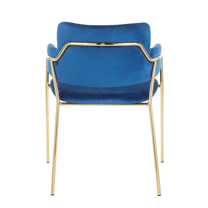 LumiSource Napoli Chair Set of 2 | Gold Metal and Blue Velvet | Dining Room & Living Room Accent Chairs | 23 x 22 x 31 in | Model CH-NAPOLIAUVBU2
