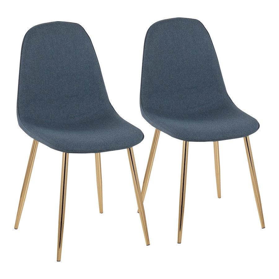 LumiSource Pebble Chair Set of 2 | Gold Steel and Blue Fabric | Living Room & Dining Room Accent Chairs | 18 x 21 x 35 in | Model CH-PEBBLEAUBU2