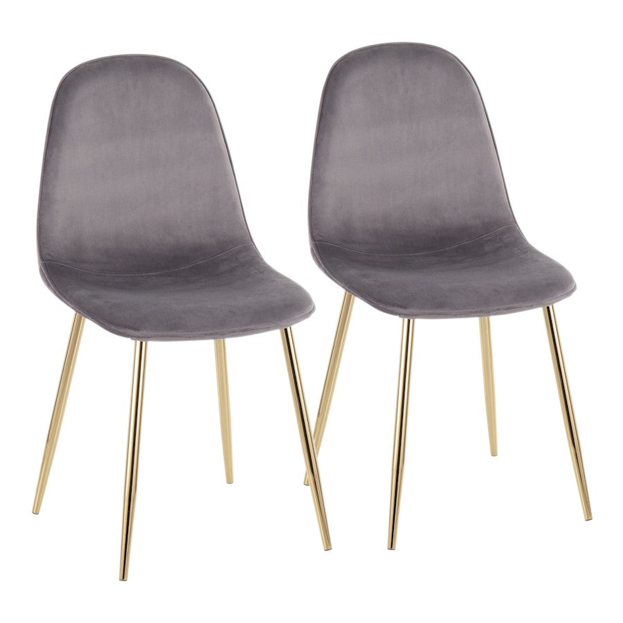 LumiSource Pebble Chair Set of 2 | Gold Steel and Grey Velvet | Living Room & Guest Seating | 20.75 x 17.75 x 35 in | Model CH-PEBBLEAUVGY2