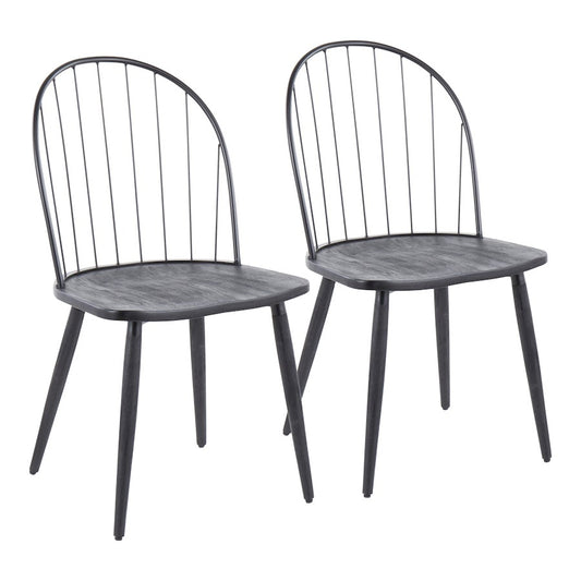 LumiSource Riley High Back Chair Set of 2 | Black Metal and Black Wood | Dining Room & Kitchen Seating | 19 x 21 x 35 in | Model CH-RILEYHBBKBK2