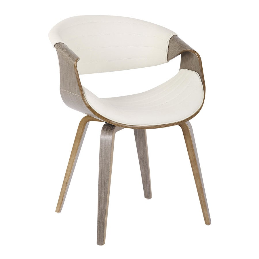 LumiSource Symphony Chair | Mid-Century Light Grey Wood & White PU | Dining Room & Accent Seating | 22 x 21 x 30 in | Model CH-SYMPLGYW
