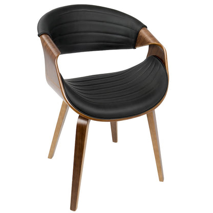 LumiSource Symphony Accent Chair | Mid-Century Walnut Wood and Black Pleated PU | Kitchen, Living Room & Dining Room Seating | Model CH-SYMPWL-BK