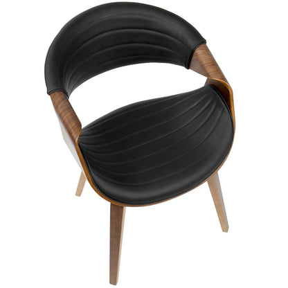 LumiSource Symphony Accent Chair | Mid-Century Walnut Wood and Black Pleated PU | Kitchen, Living Room & Dining Room Seating | Model CH-SYMPWL-BK