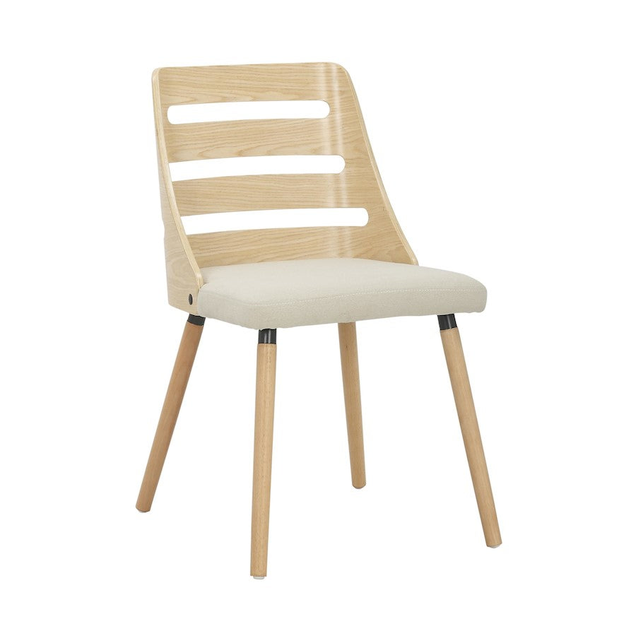 LumiSource Trevi Chair | Mid-Century Natural Wood and Cream Fabric Ladder Back | Dining Room & Living Room Accent Seating | Model CH-TREVINACR
