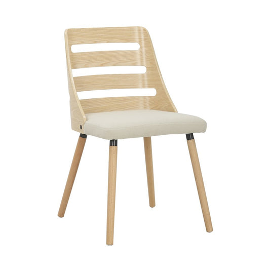 LumiSource Trevi Chair | Mid-Century Natural Wood and Cream Fabric Ladder Back | Dining Room & Living Room Accent Seating | Model CH-TREVINACR