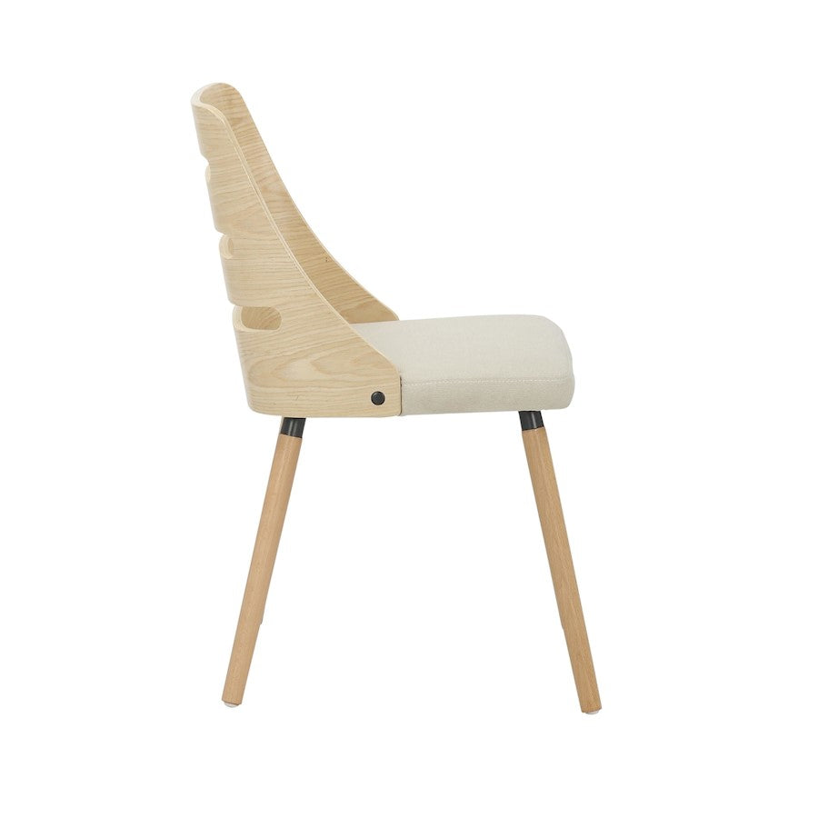 LumiSource Trevi Chair | Mid-Century Natural Wood and Cream Fabric Ladder Back | Dining Room & Living Room Accent Seating | Model CH-TREVINACR