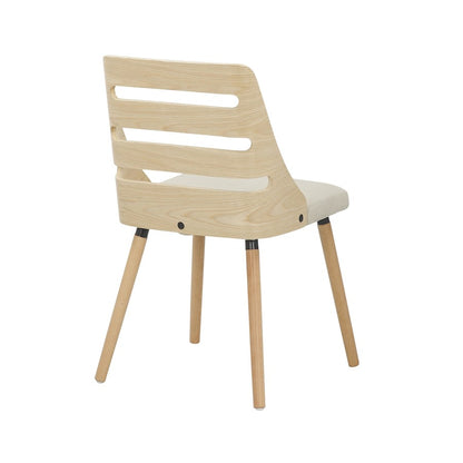 LumiSource Trevi Chair | Mid-Century Natural Wood and Cream Fabric Ladder Back | Dining Room & Living Room Accent Seating | Model CH-TREVINACR