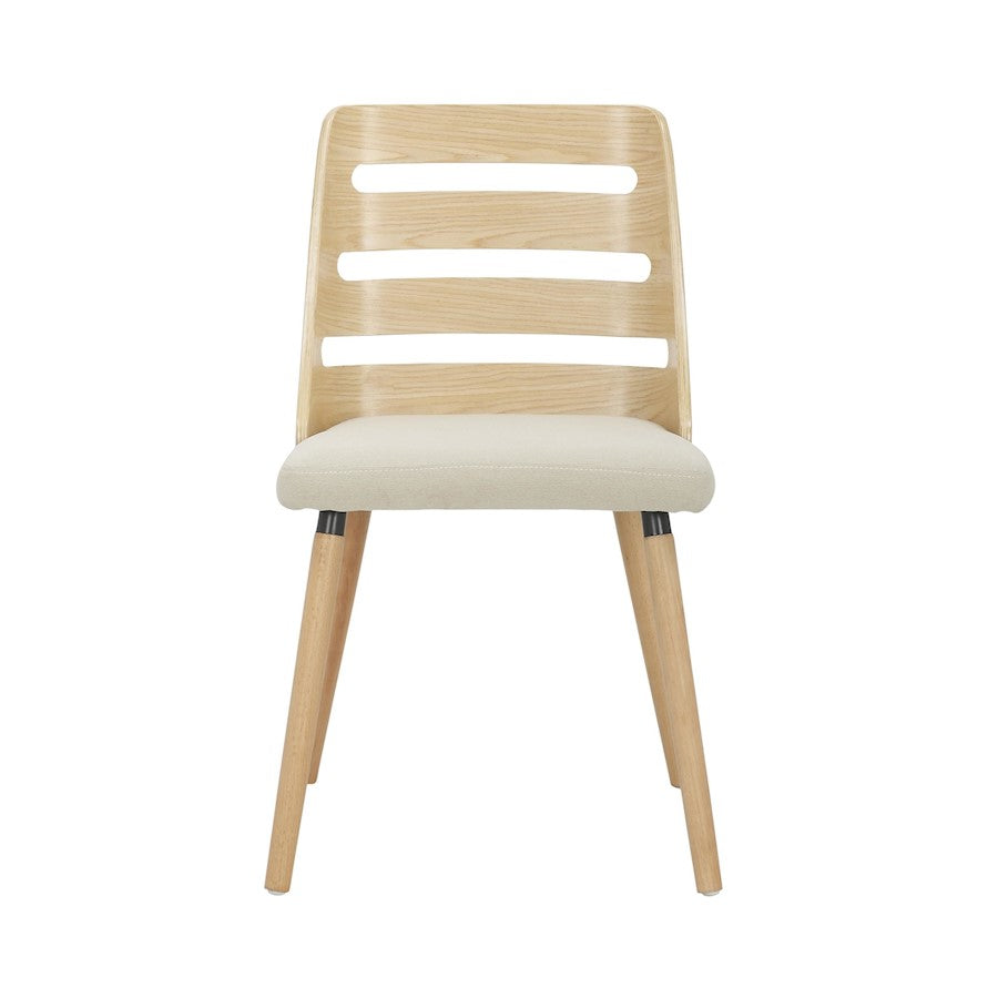 LumiSource Trevi Chair | Mid-Century Natural Wood and Cream Fabric Ladder Back | Dining Room & Living Room Accent Seating | Model CH-TREVINACR